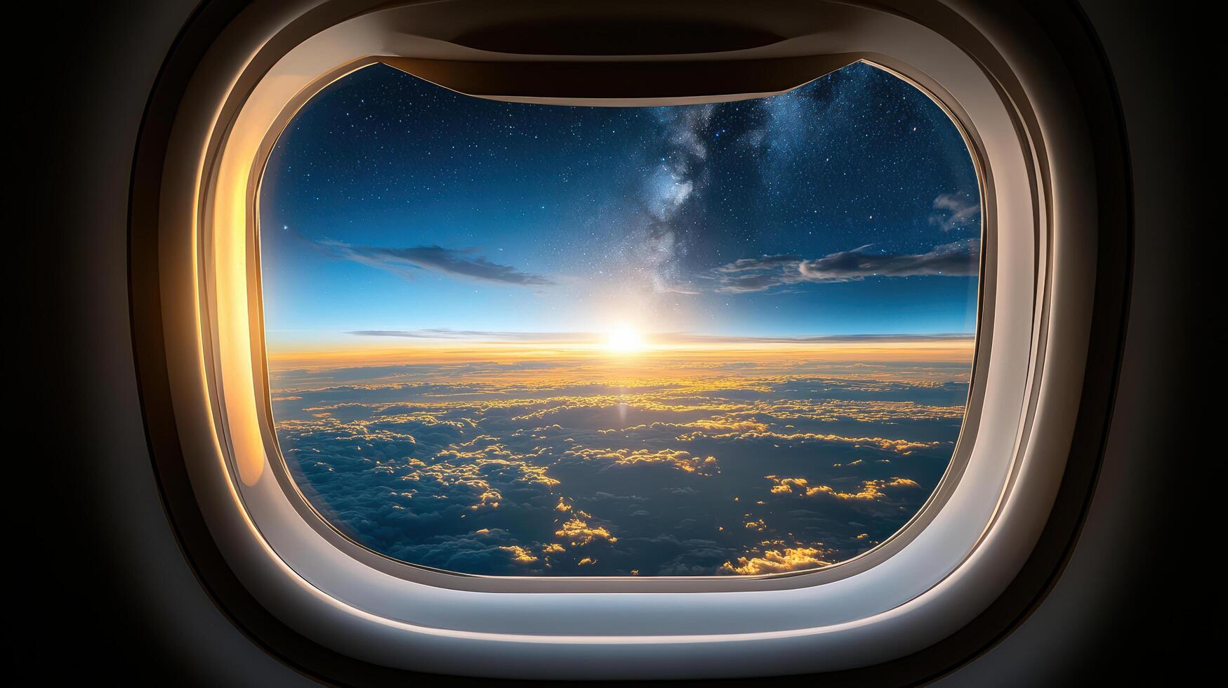 An airplane window looking out at the sky photo