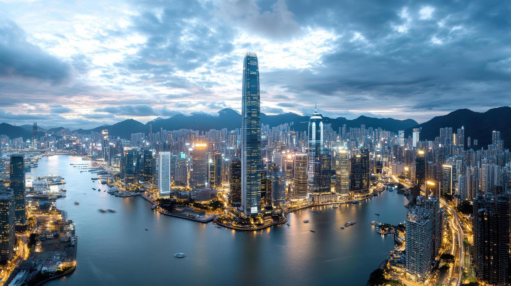 Hong kong skyline at dusk photo