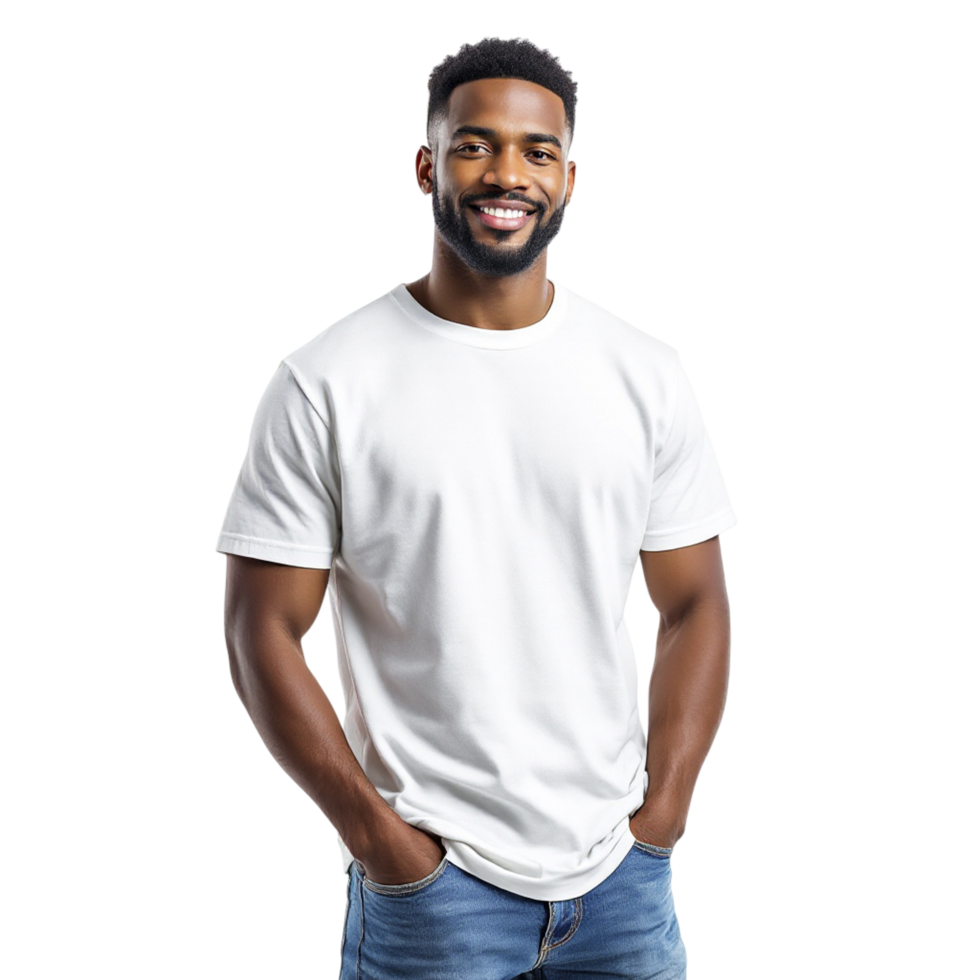 A man in a white t - shirt posing for the camera png