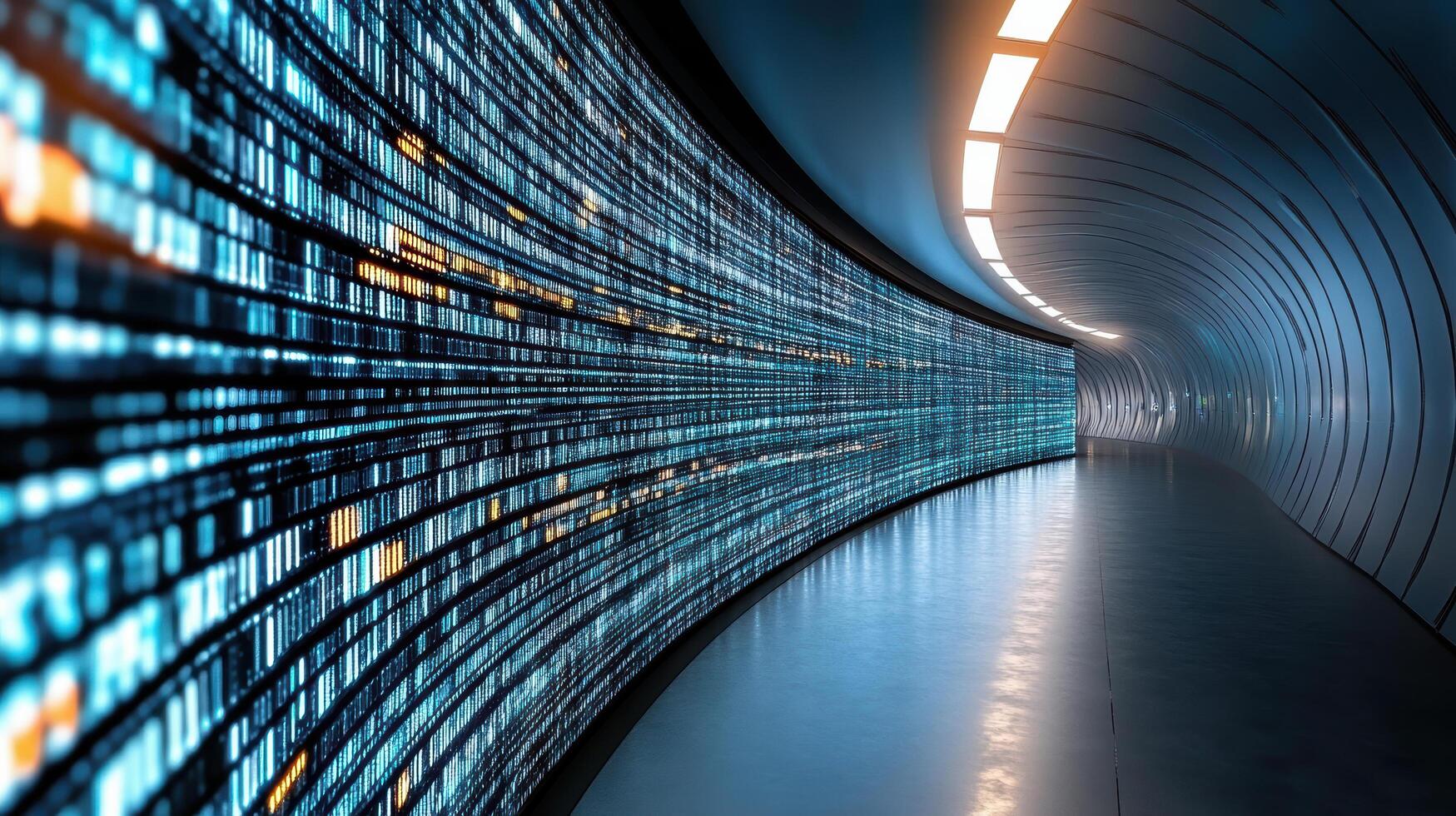 A tunnel with many data screens on it photo