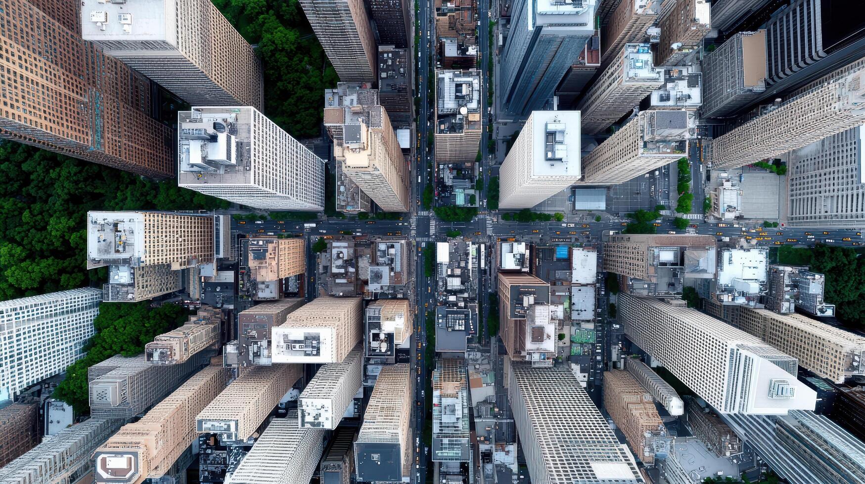 An aerial view of a city with tall buildings photo