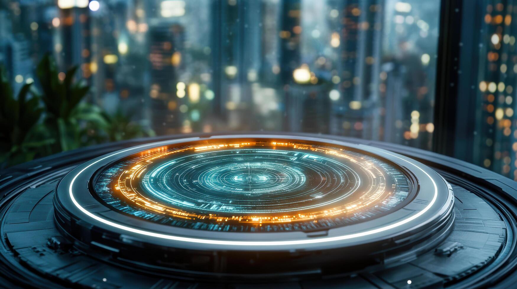 A futuristic futuristic cityscape with a futuristic looking clock photo
