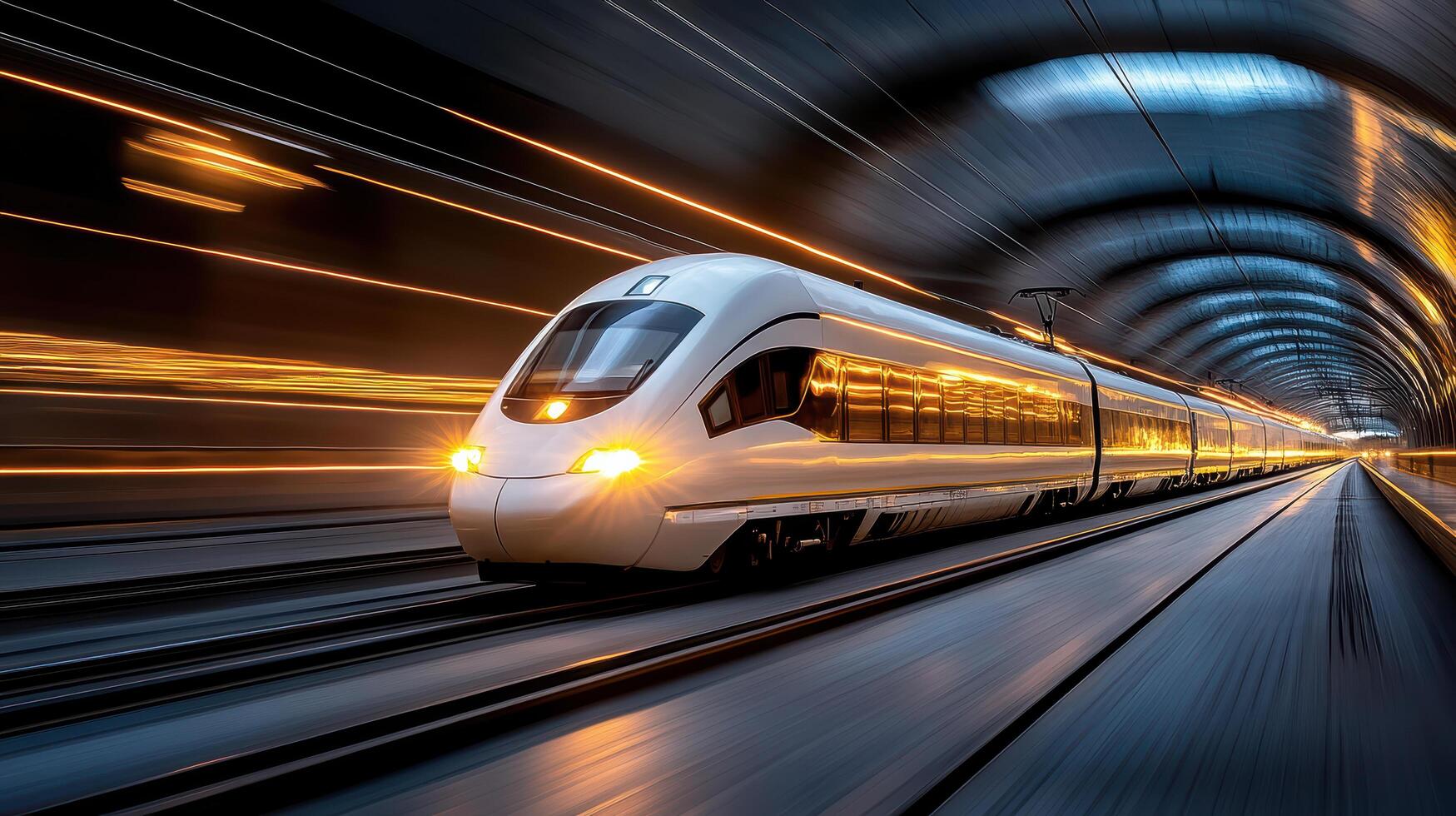 A high speed train traveling through a tunnel photo