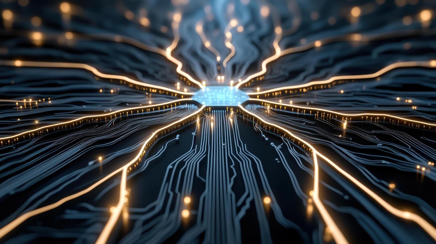 A circuit board with a glowing light photo