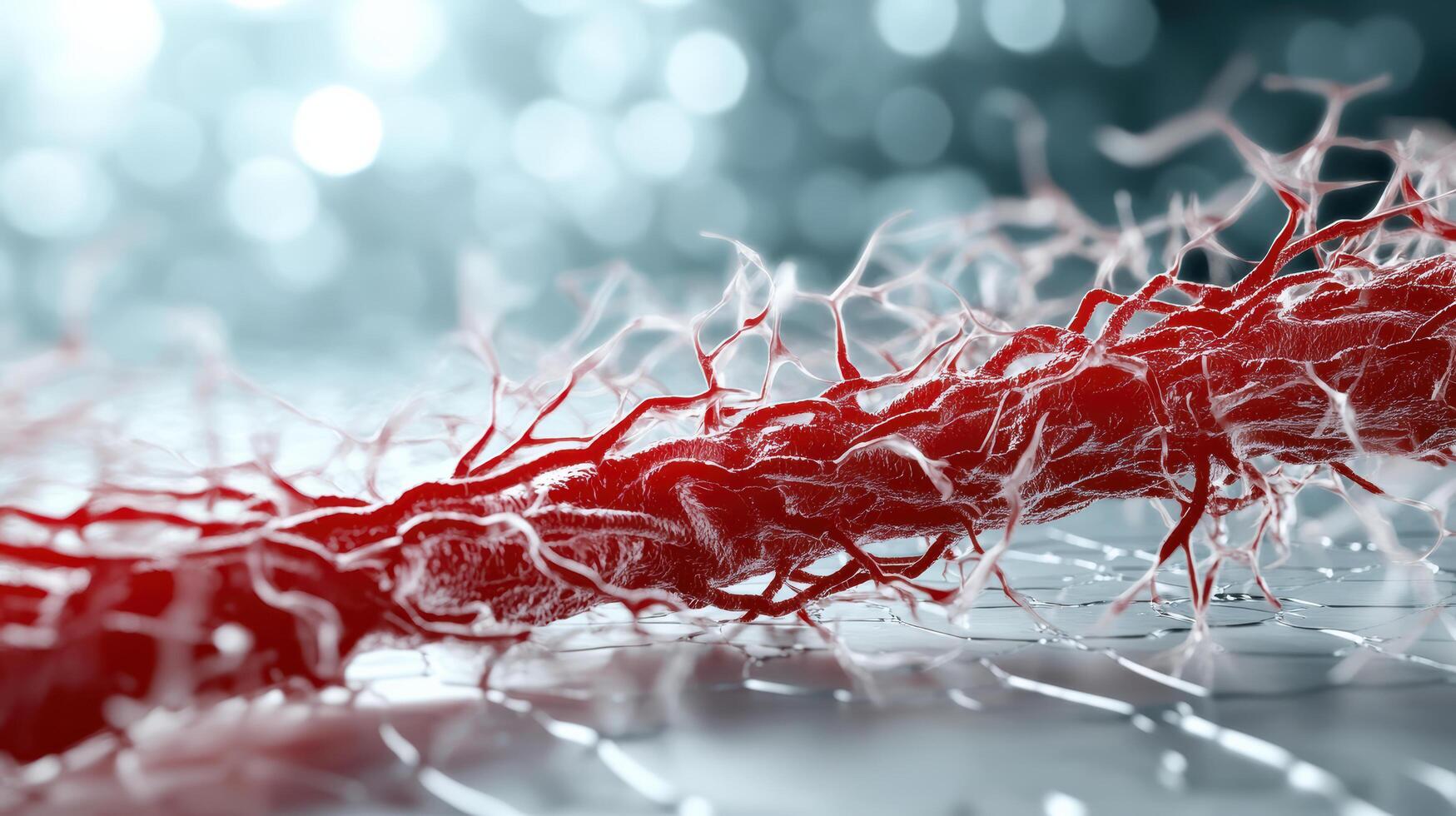 A close up of a red and white cell photo