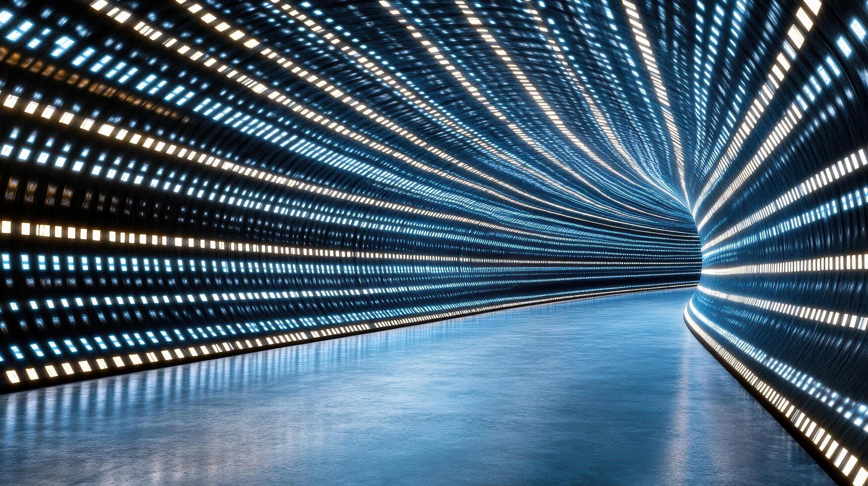 A tunnel with lights and a long line of lights photo