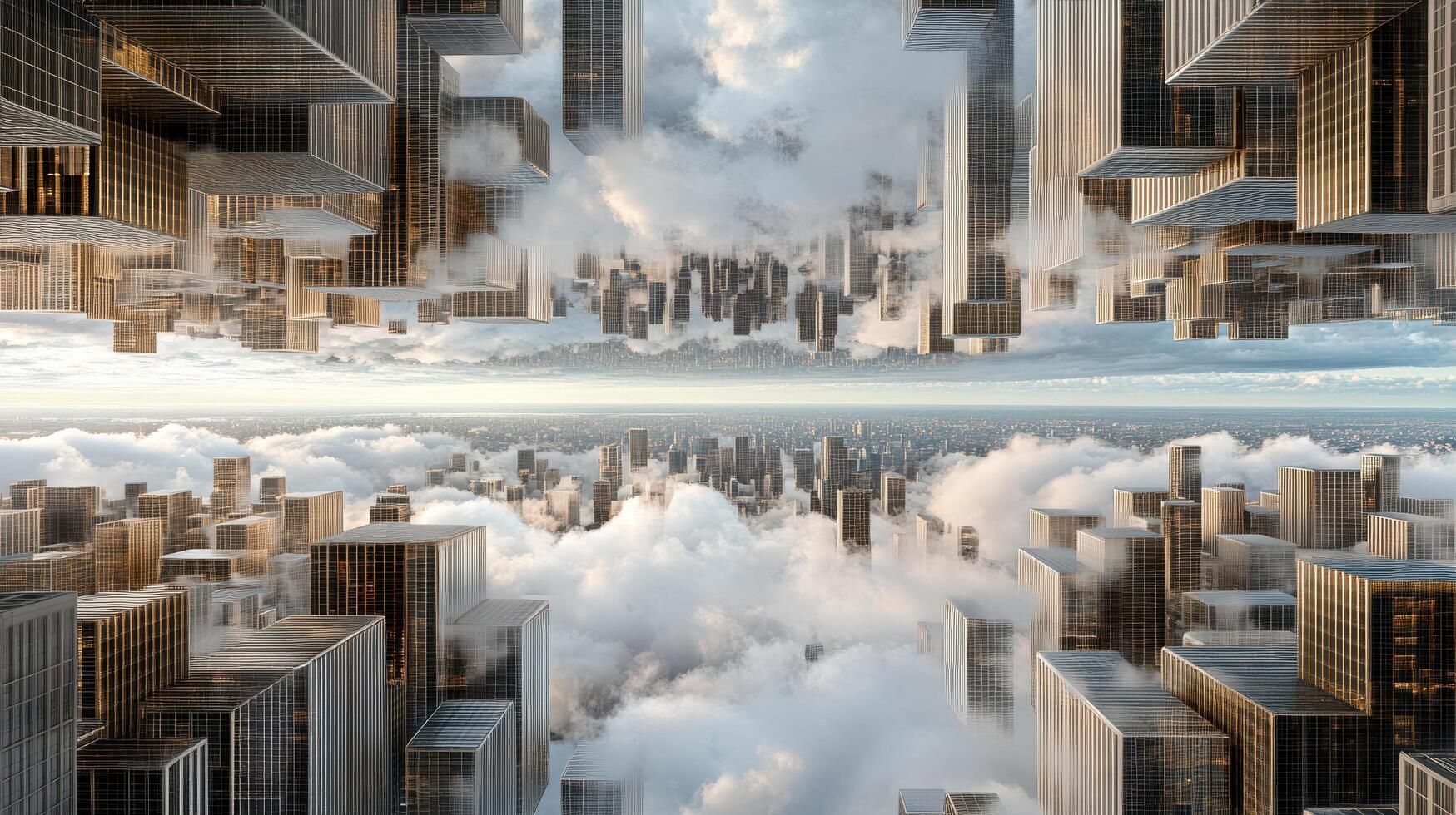 A city with skyscrapers and clouds in the sky photo