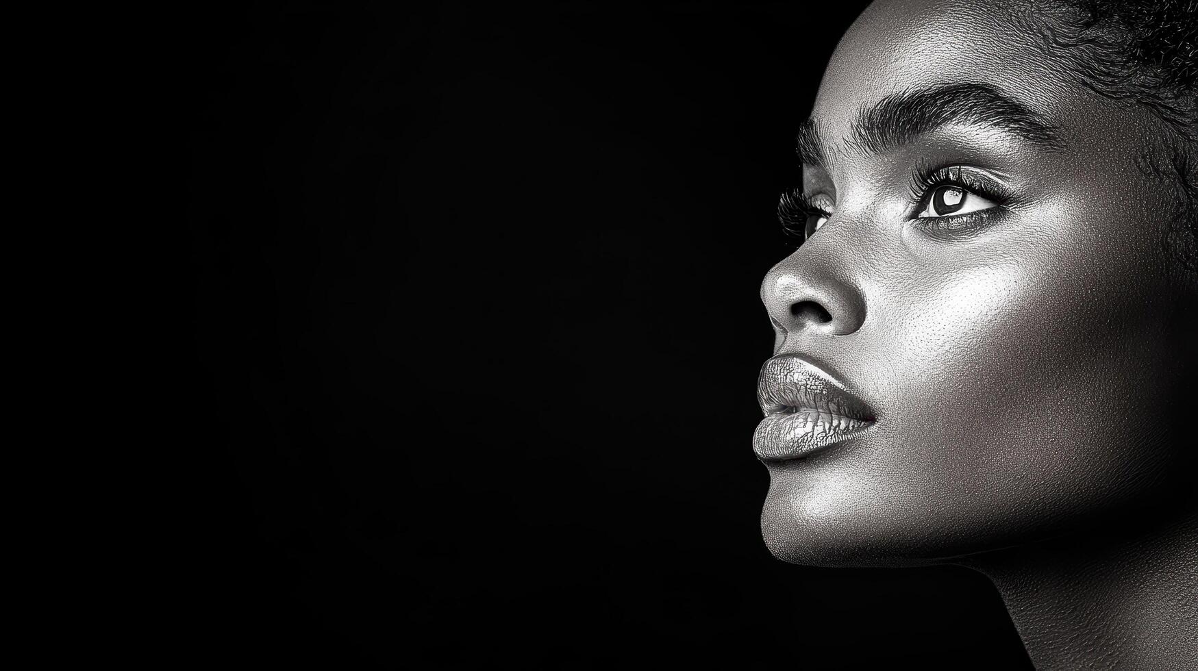 Black and white portrait of a beautiful woman with makeup photo