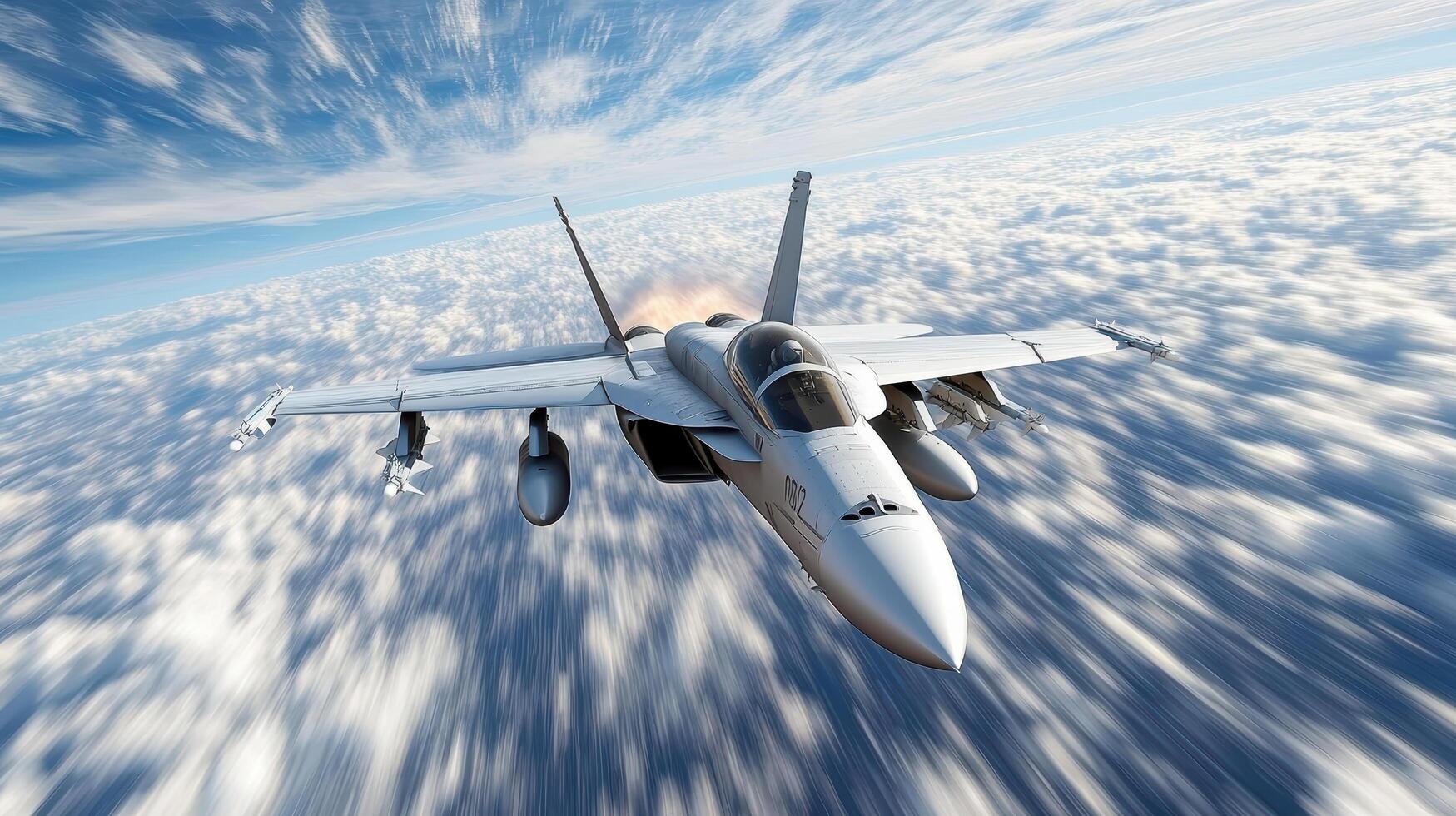fighter jet soaring through clouds, showcasing aerial maneuverability and speed photo
