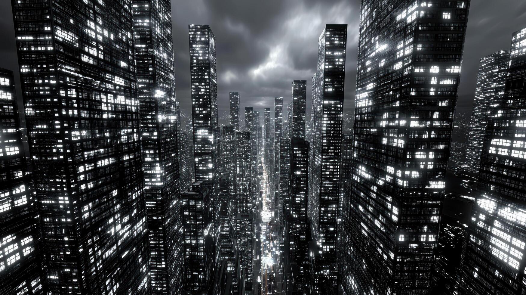 A black and white photo of a city at night