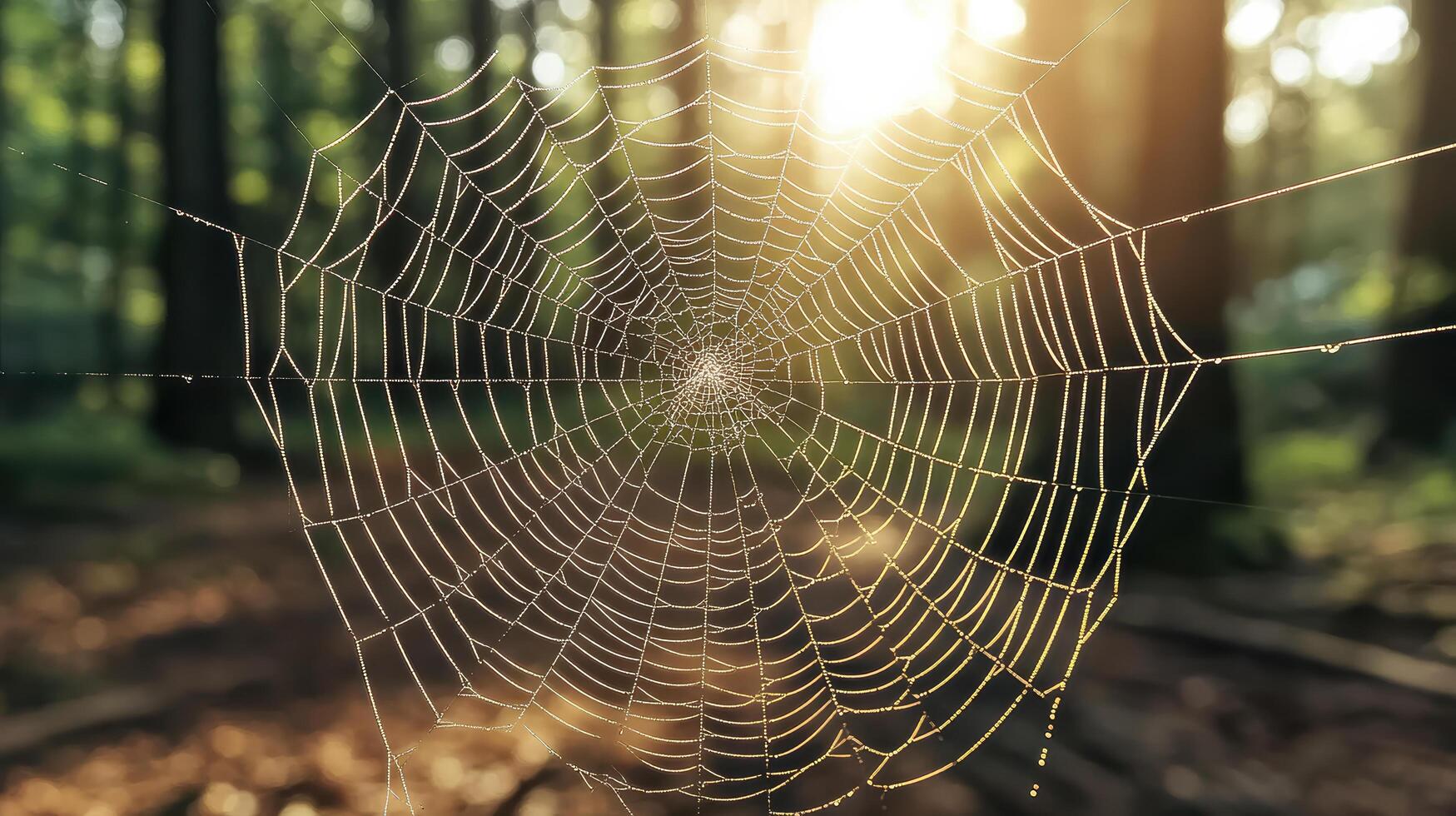 A spider web in the middle of a forest photo