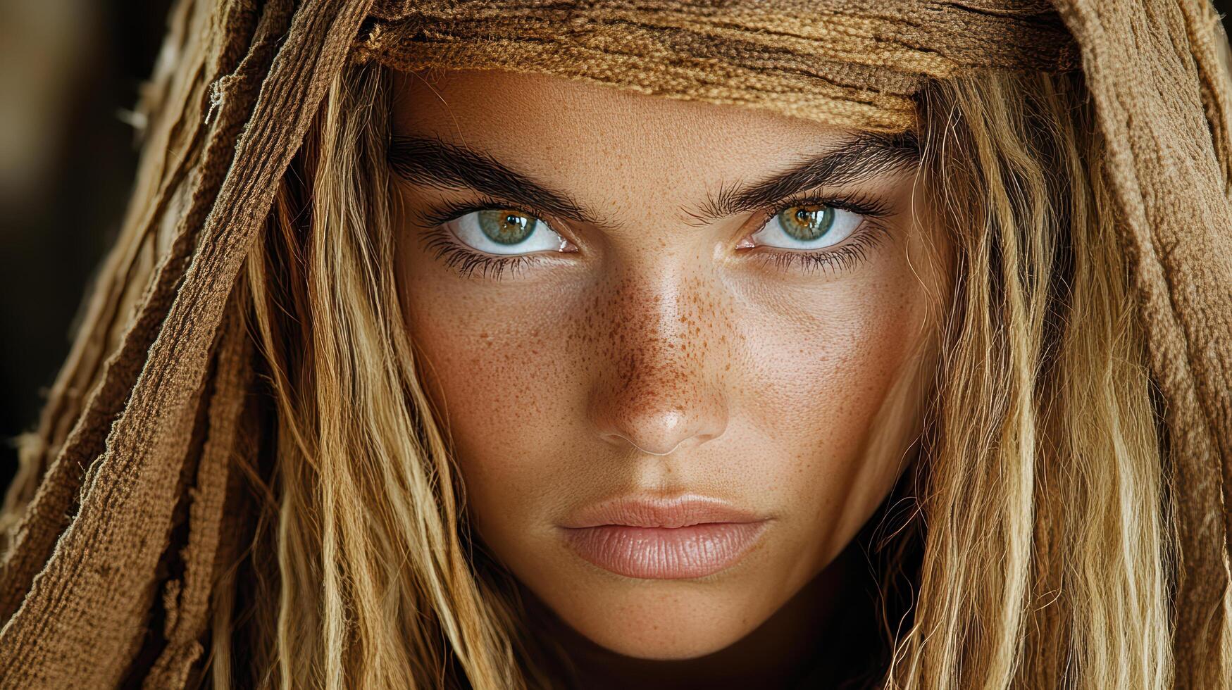 A beautiful woman with long blonde hair and blue eyes photo