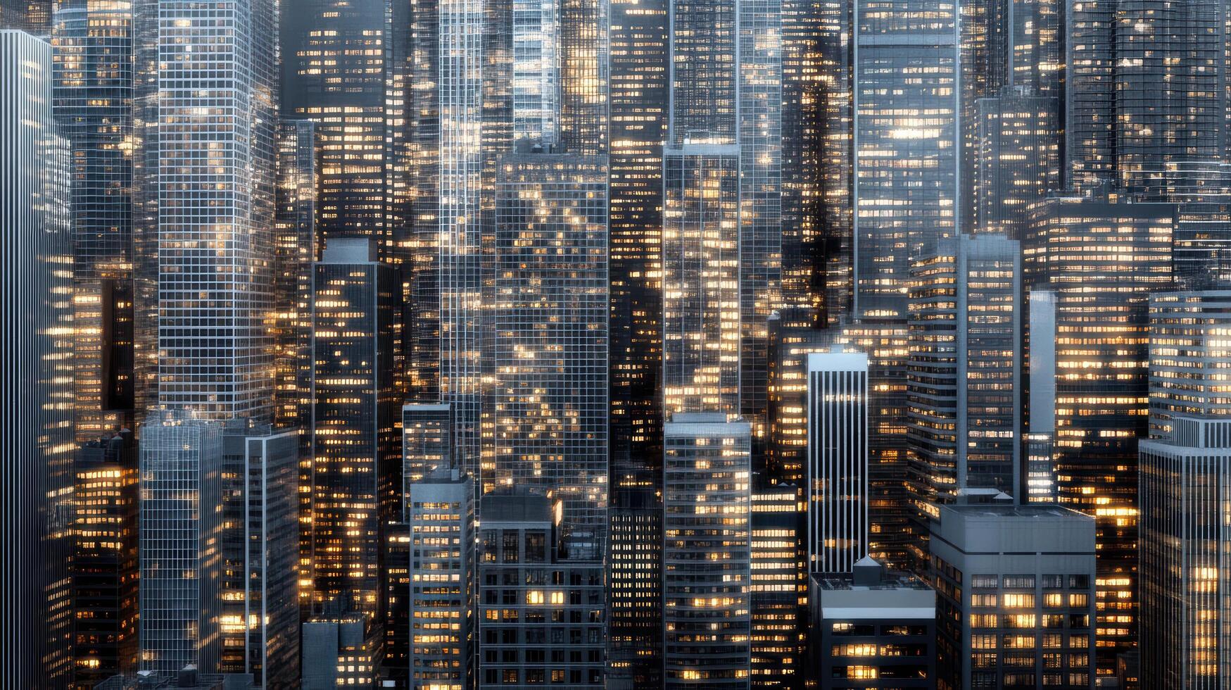 A cityscape with many tall buildings at night photo