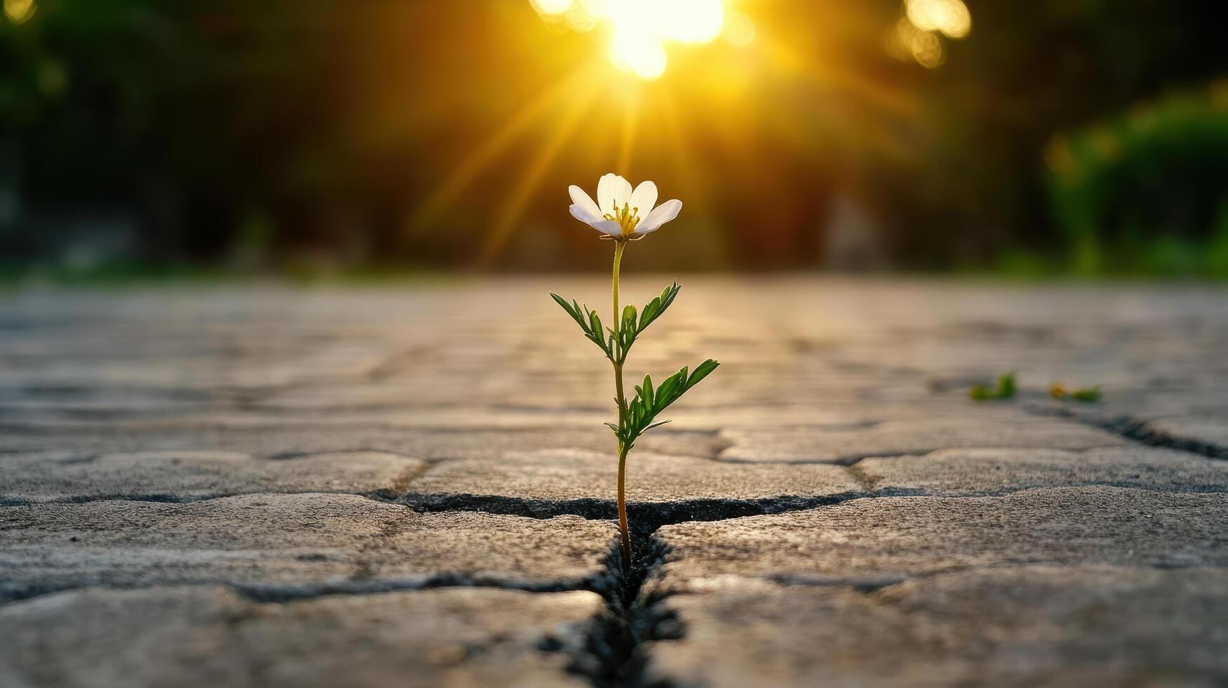 small wildflower emerges from crack in pavement, symbolizing resilience photo