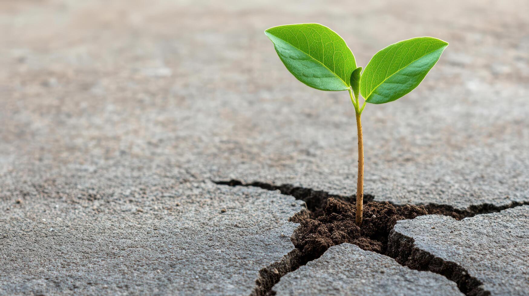 A small plant is growing out of a crack in the ground photo