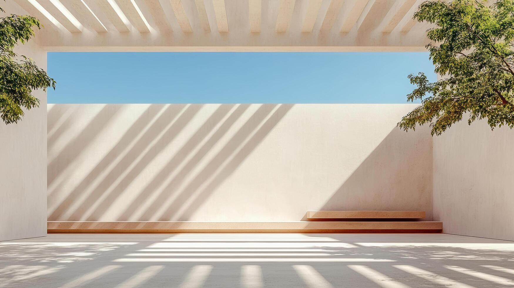 minimalist architectural space with natural light and shadows photo