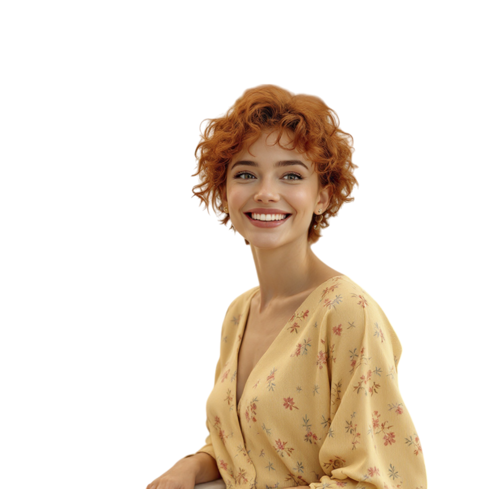 A woman with red hair sitting on a chair png