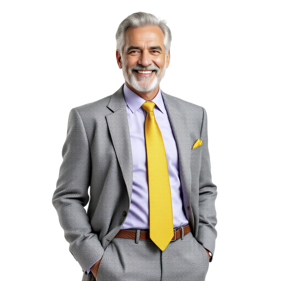 A man in a suit and yellow tie png