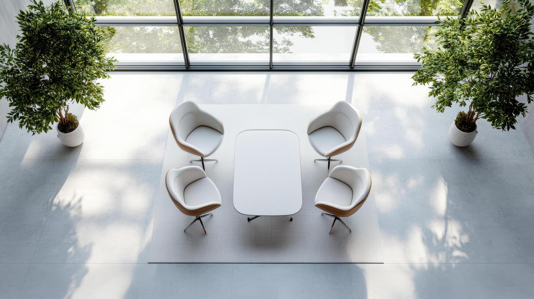 modern corporate boardroom with glass walls and stylish furniture photo
