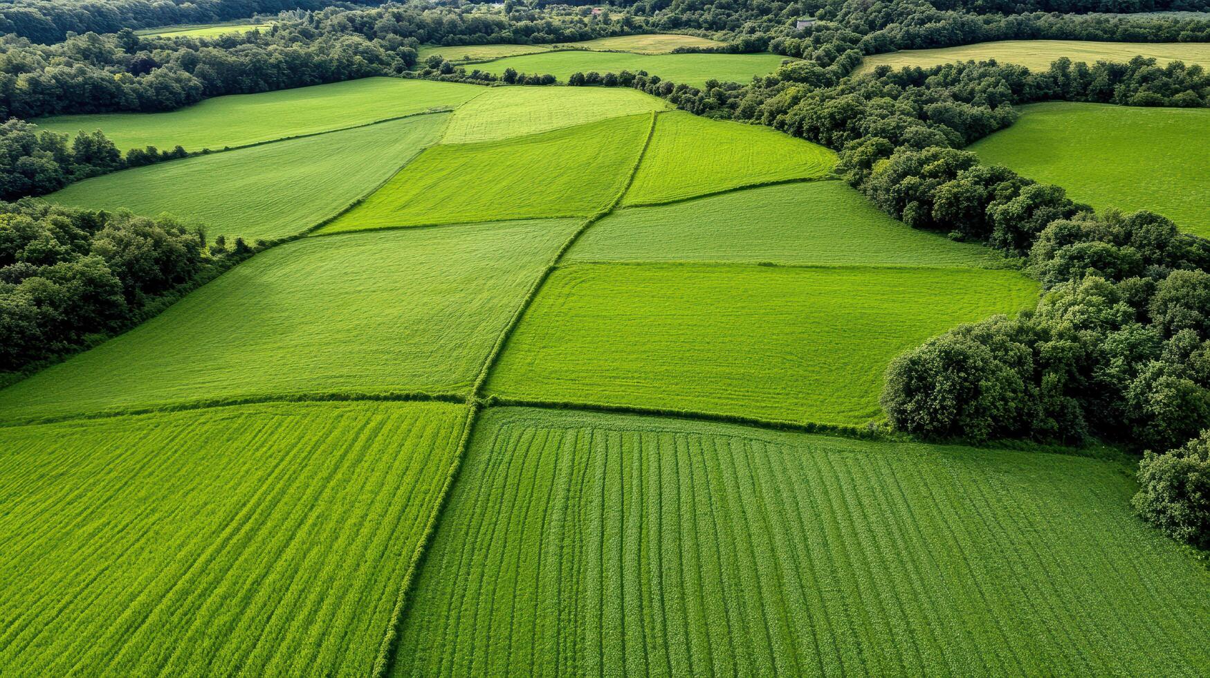 Aerial view of lush green countryside fields with patchwork patterns photo