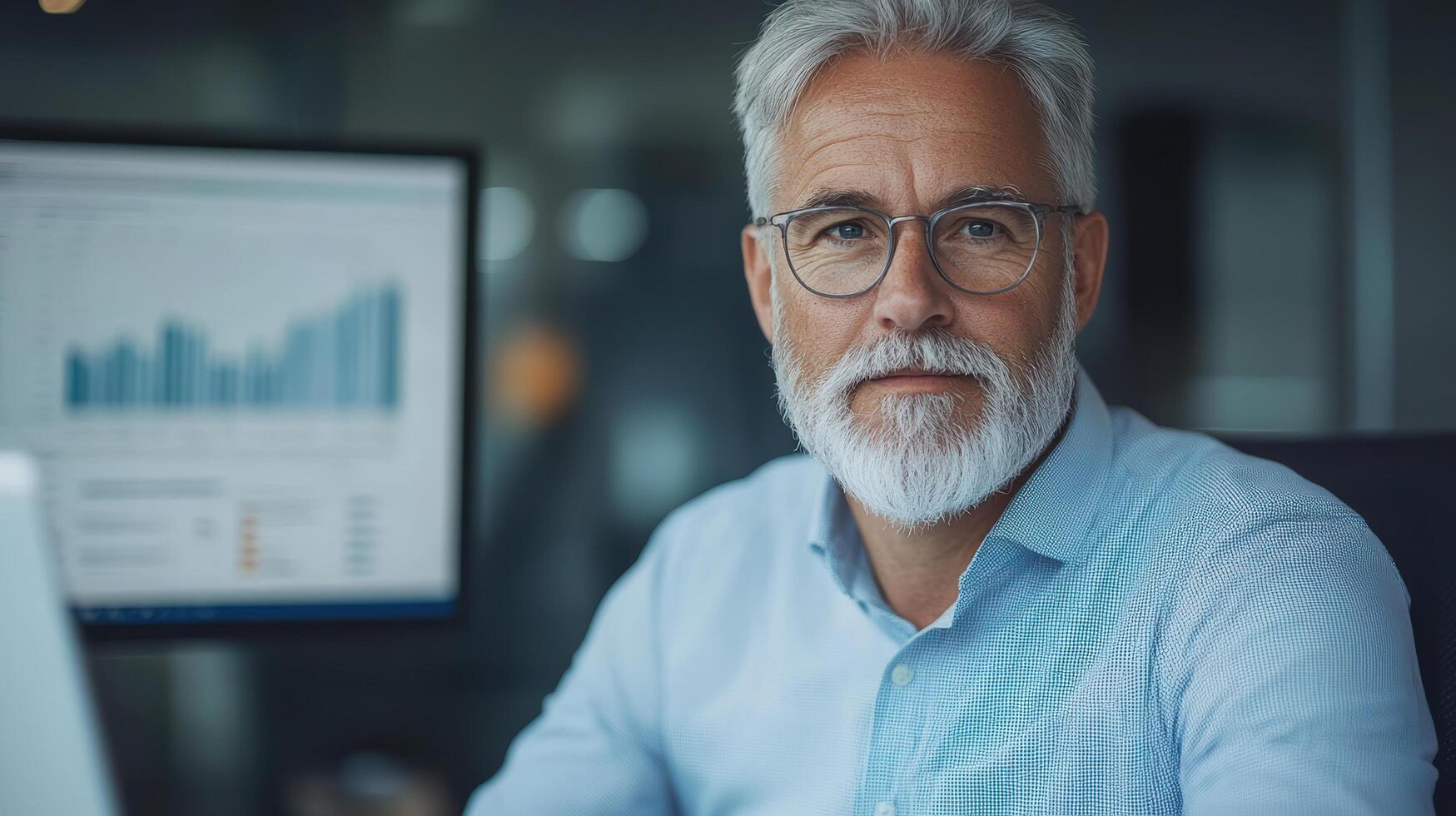 Experienced businessman analyzing data trends in modern office photo