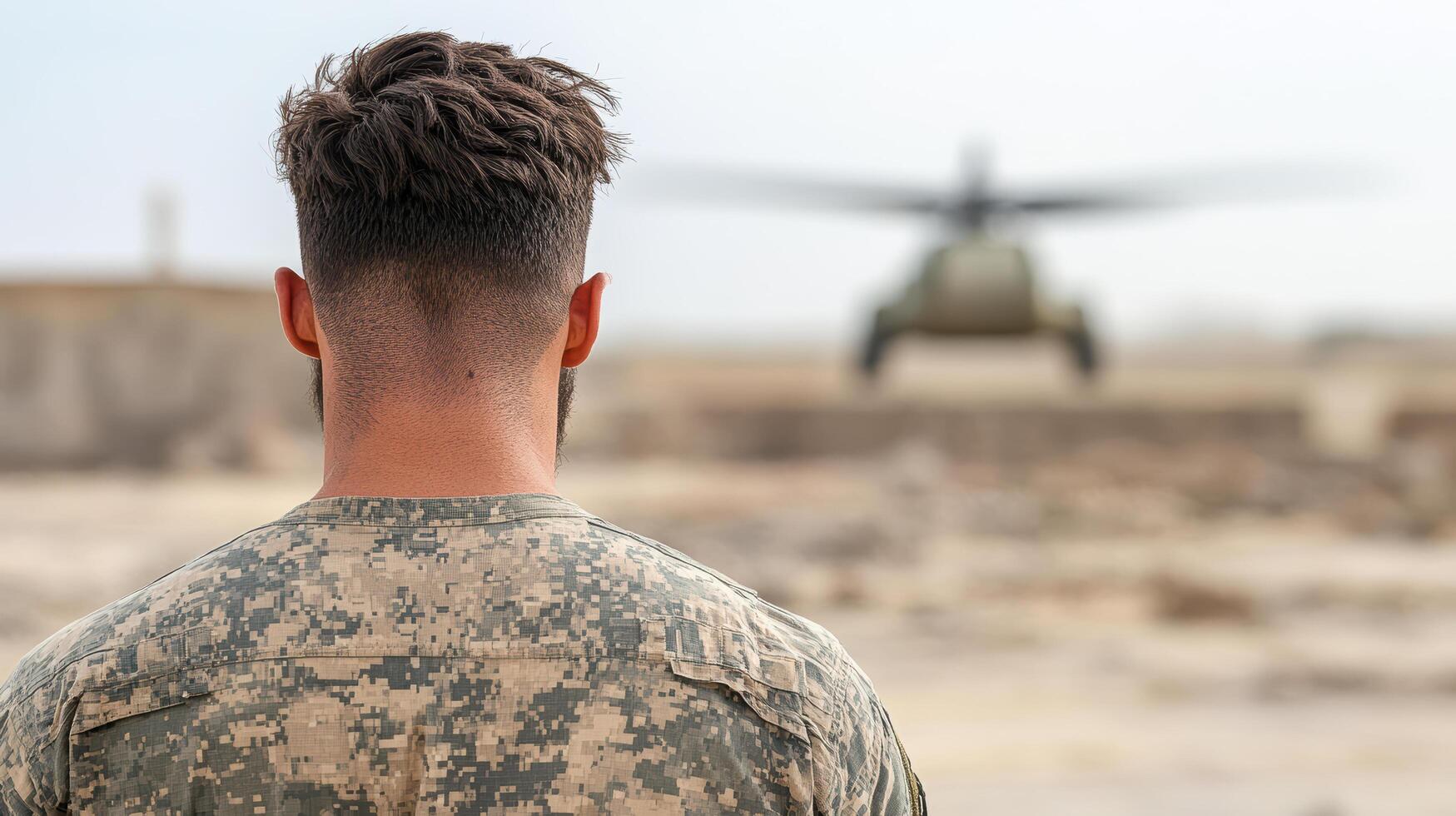 soldier observing helicopter during mission execution plan photo