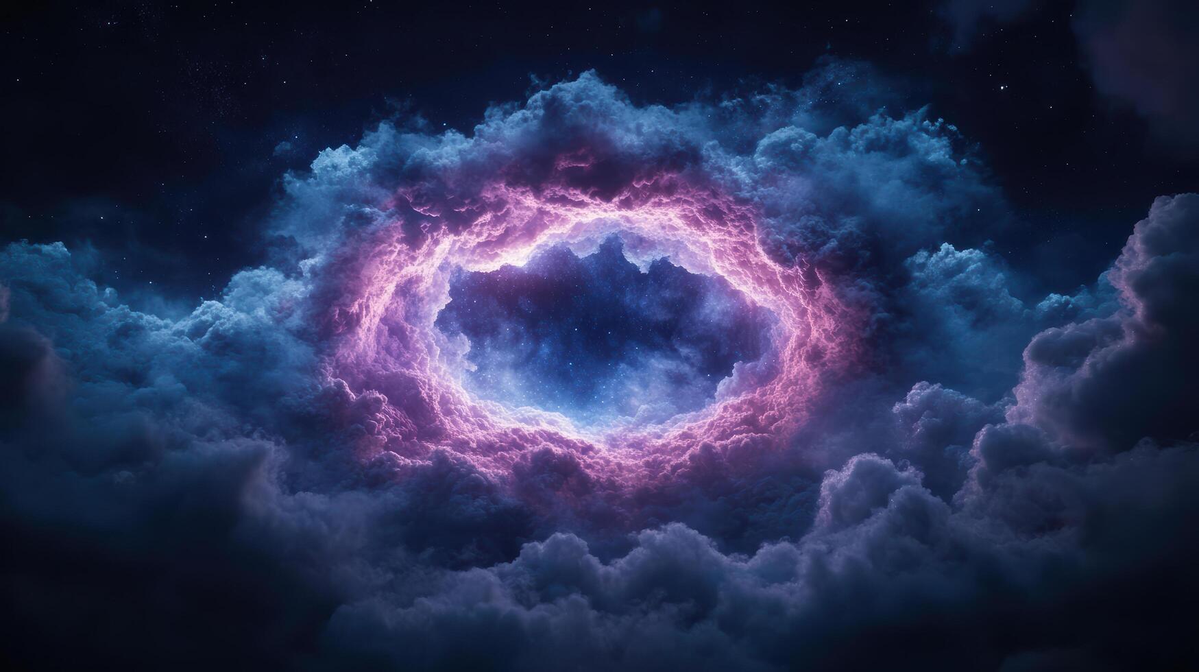 vibrant wormhole opening in deep space surrounded by colorful clouds photo