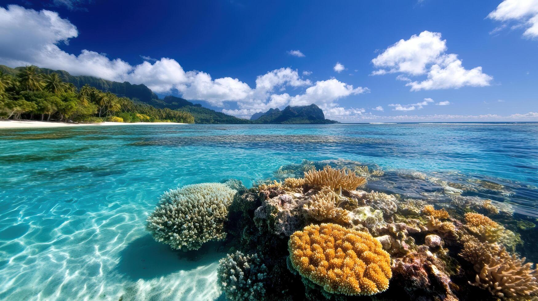 stunning aerial view of vibrant coral reef with diverse marine life, showcasing nature beauty photo
