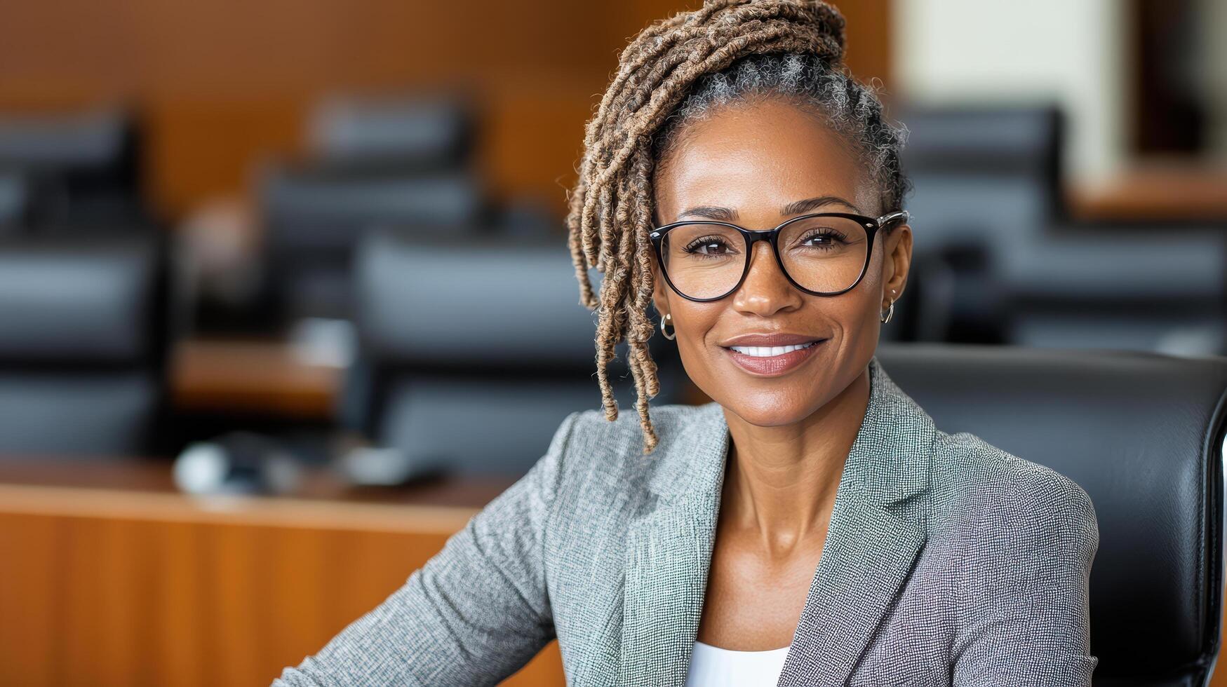 Empowered female leader in professional setting, showcasing confidence and poise photo
