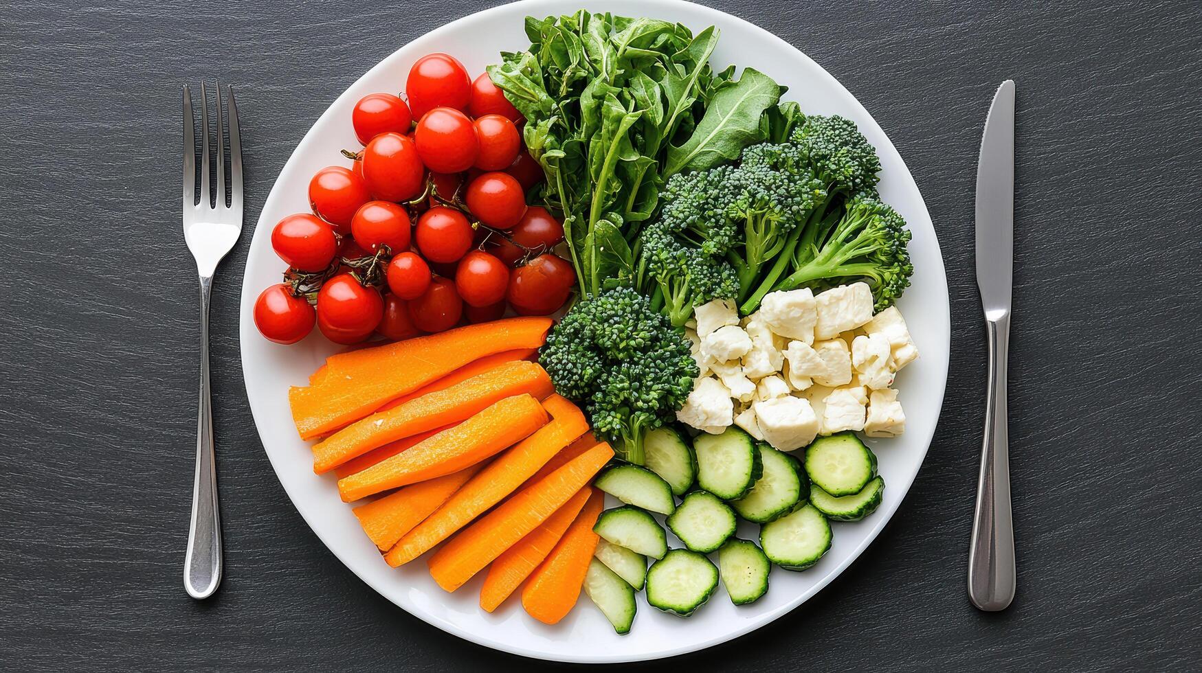 Fresh vegetables arranged on plate, showcasing vibrant colors and healthy options photo