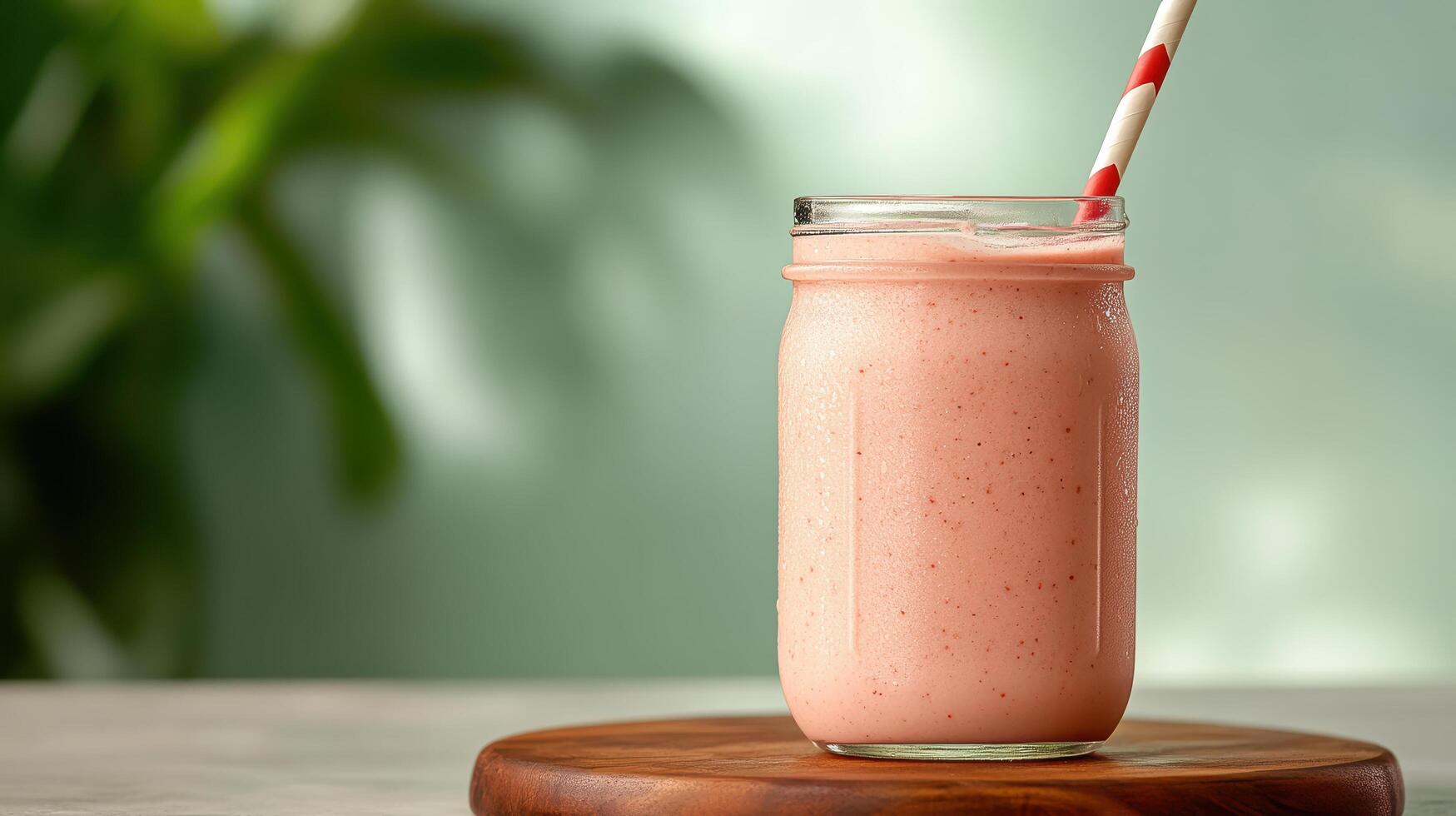 refreshing watermelon smoothie served in mason jar with straw, perfect for summer photo