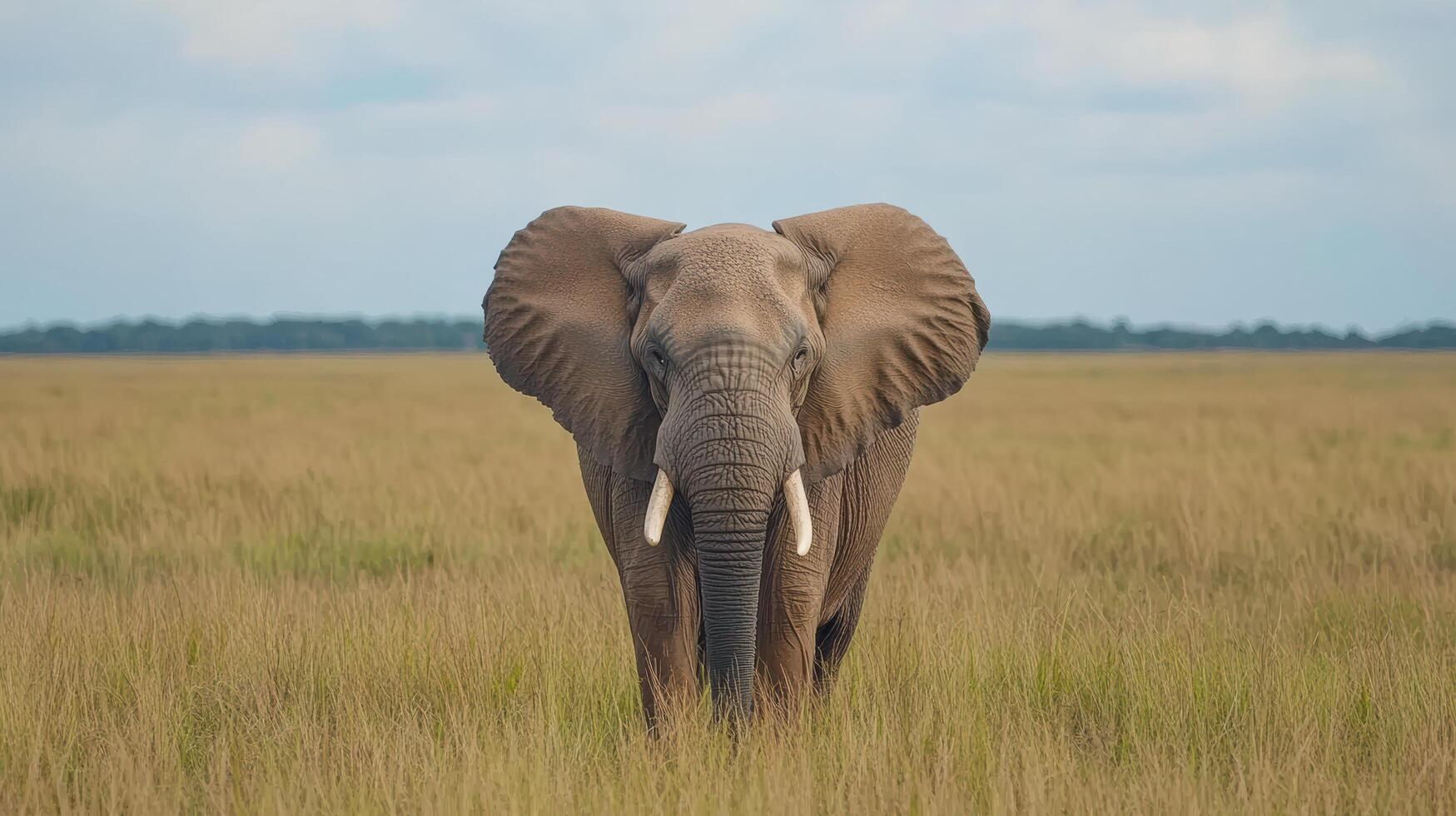 majestic elephant stands vast grassland, showcasing its impressive size and features photo