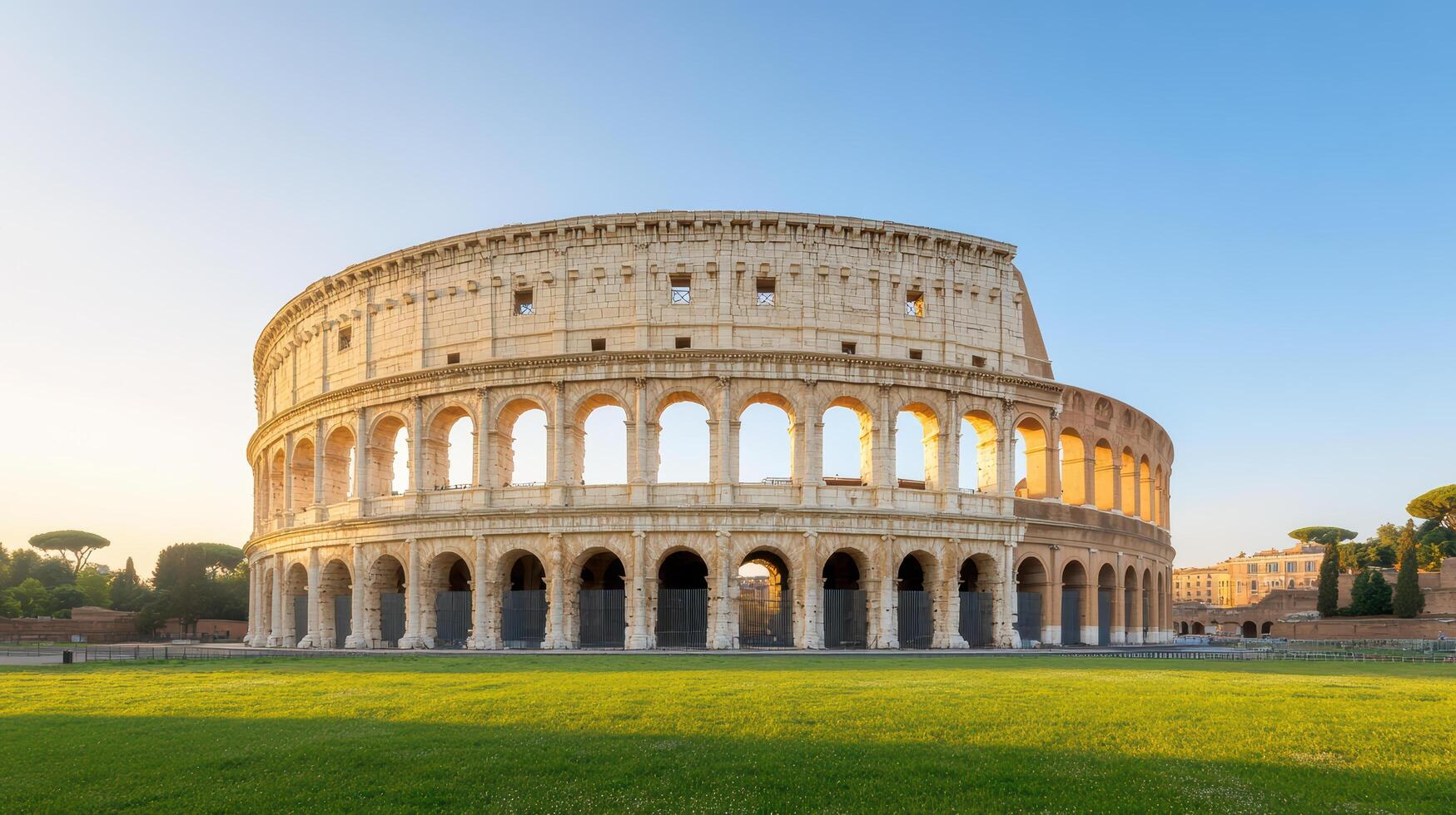 stunning Roman amphitheater stands majestically clear sky, showcasing its ancient architecture photo