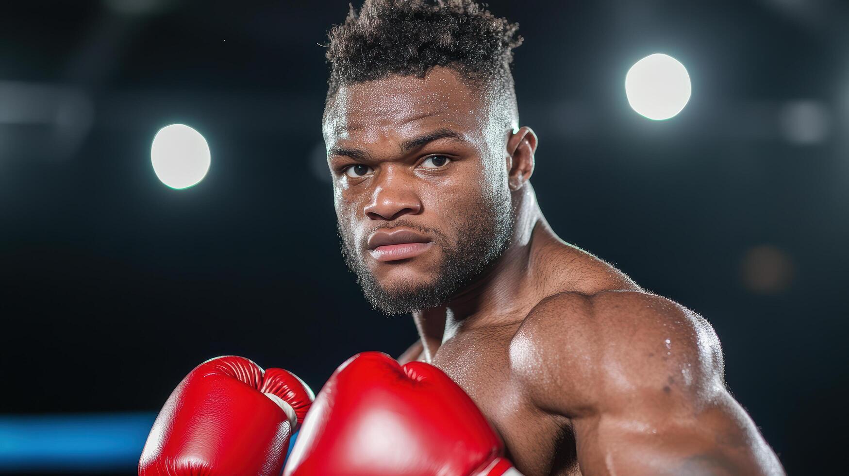 Strong boxer in ring, focused and ready for match, showcasing determination and strength photo