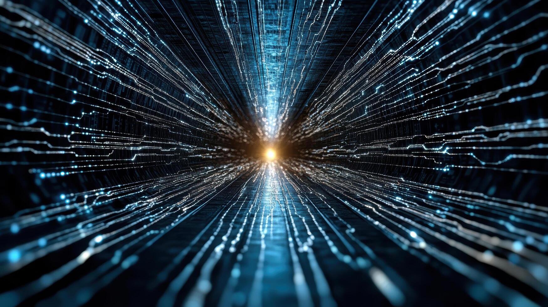 high tech visualization of data streams converging towards bright light, creating dynamic effect photo