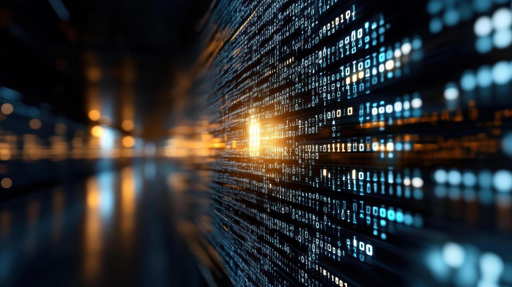 high tech visualization of data streams with glowing binary code, creating futuristic atmosphere photo