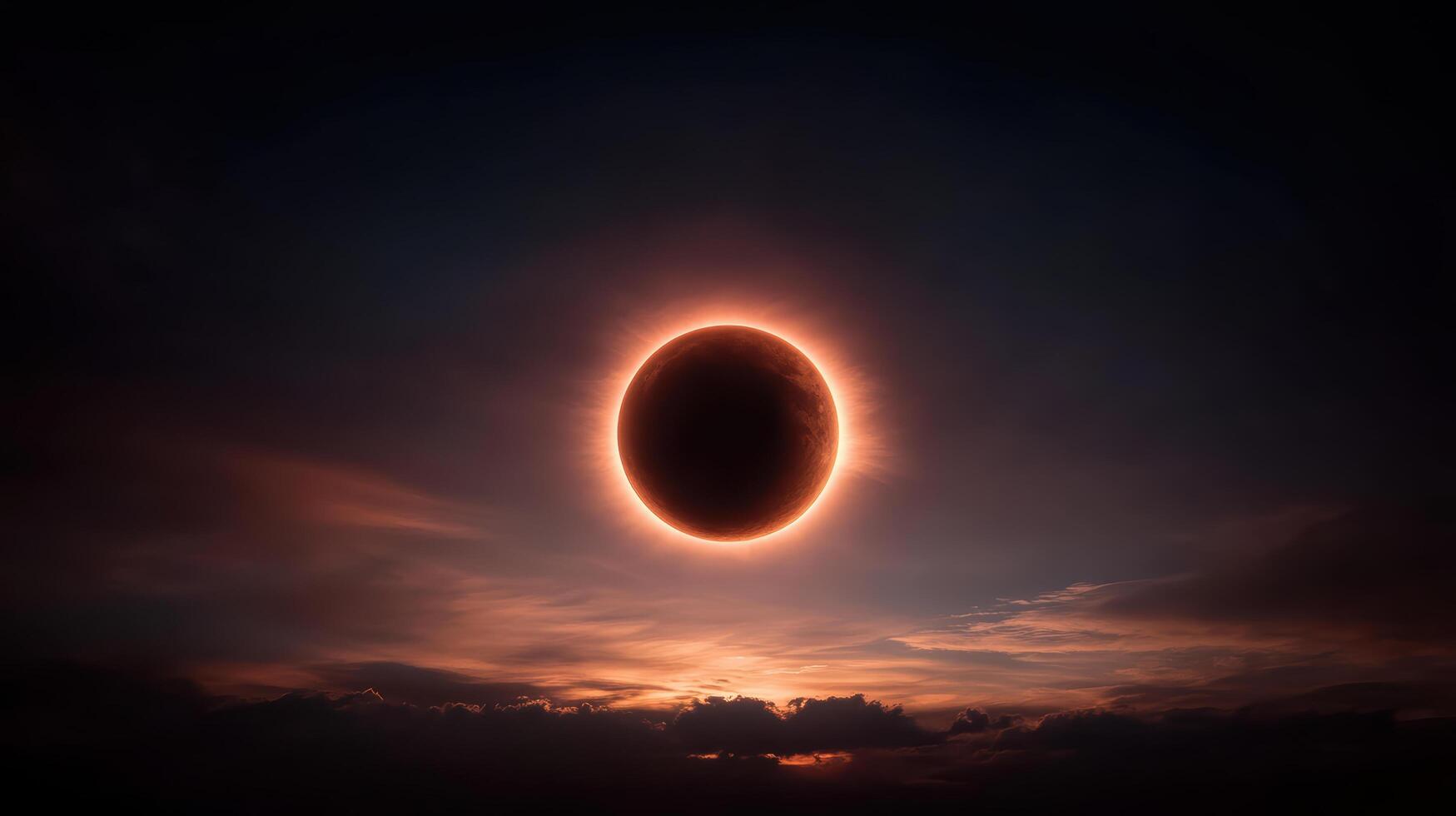 breathtaking total solar eclipse with darkened sun surrounded by glowing corona, creating photo