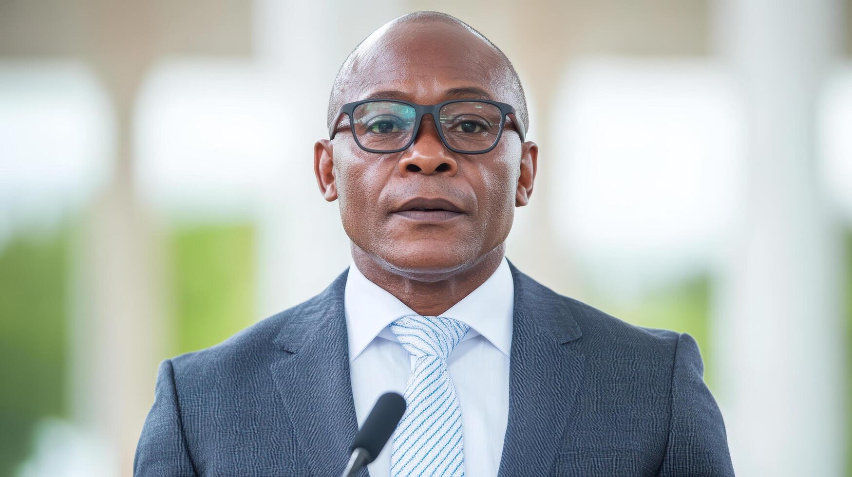 government official delivering important address with serious expression photo