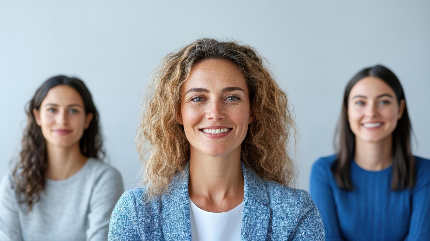 Confident women smiling together in professional setting, showcasing teamwork and collaboration photo