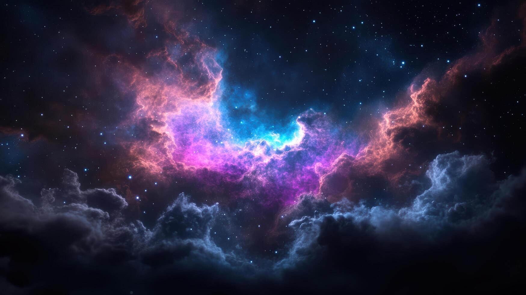 vibrant deep space photograph of colorful nebula with swirling clouds and stars photo