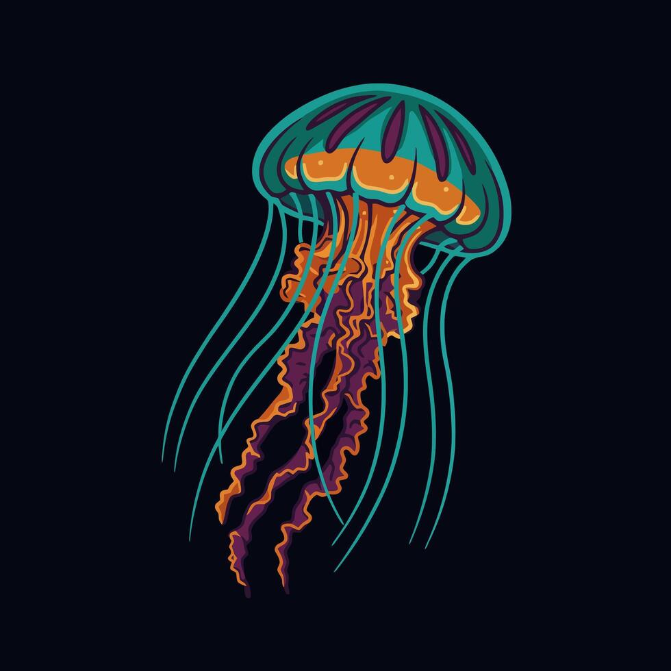 Vibrant Jellyfish Floating Gracefully in the Deep Ocean Water Space vector