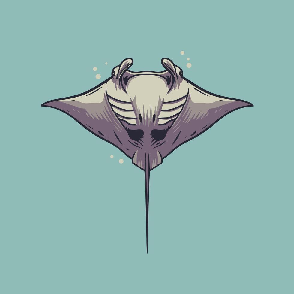 Manta Ray Swimming Underwater with Turquoise Background Marine Illustration vector
