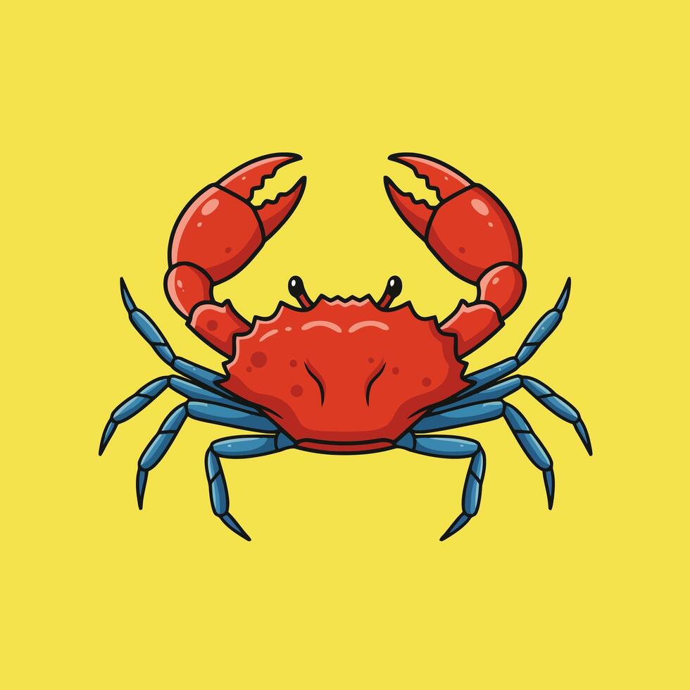 Cartoon Crab Illustration Red Body and Blue Legs on Yellow vector