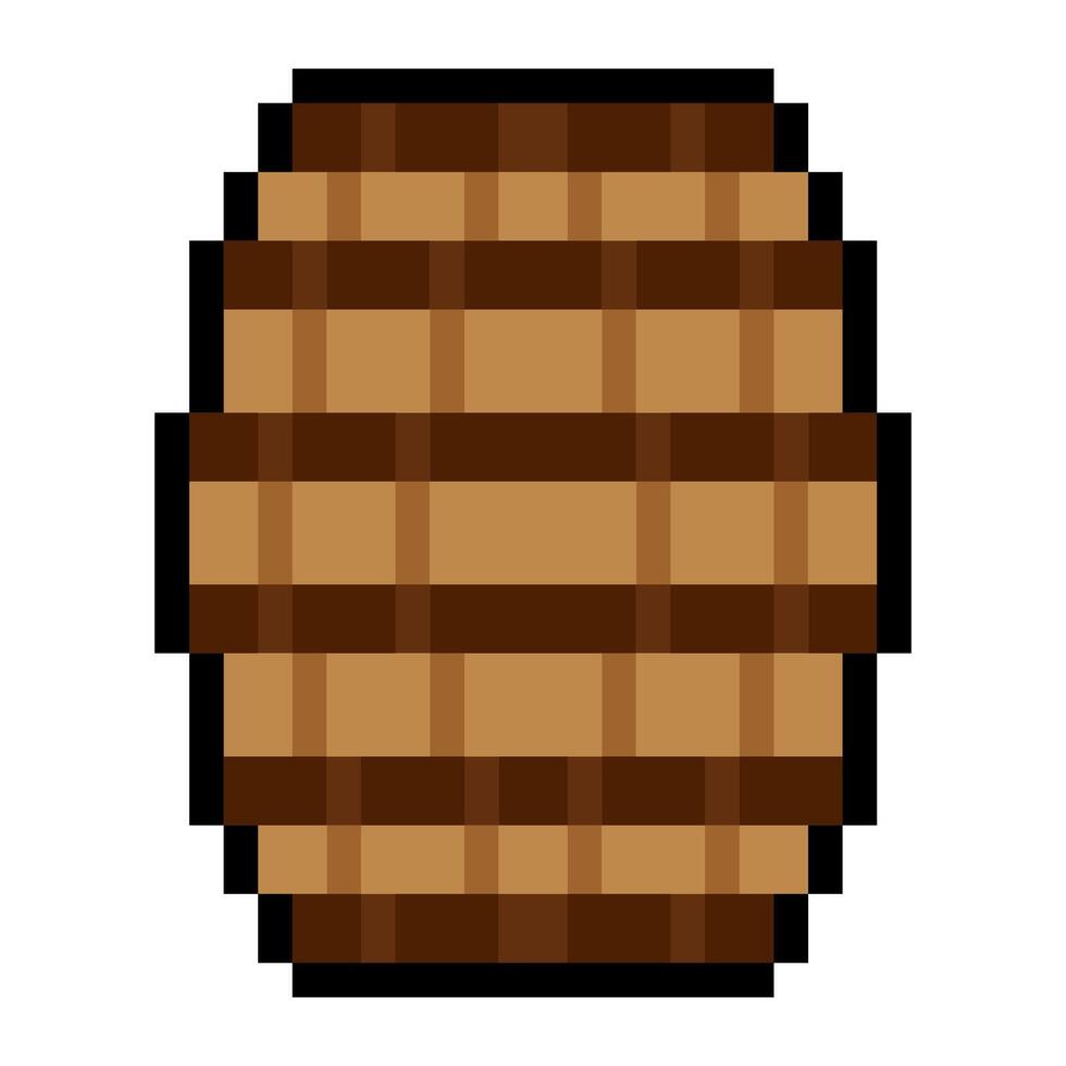 Wooden barrel with pixel art isolated on white background vector