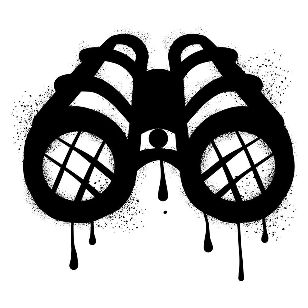 Hand drawn binoculars with spray paint graffiti vector