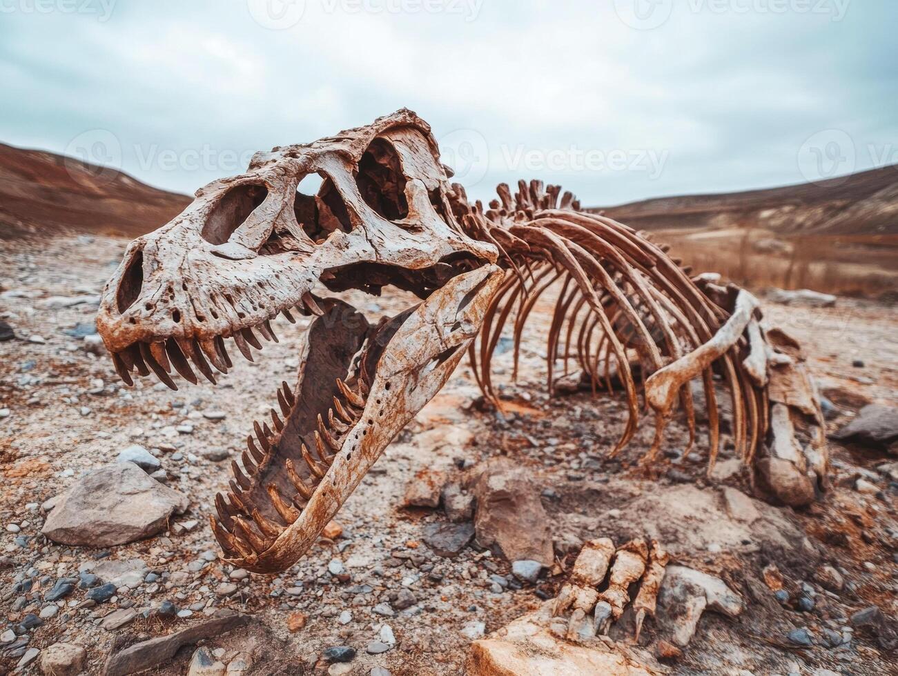 Dinosaur skeleton discovered in remote desert area during excavation photo