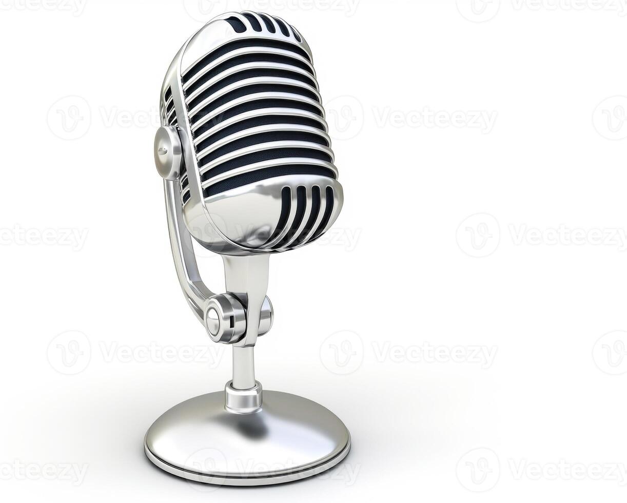 Vintage microphone stands alone on a clean background photo