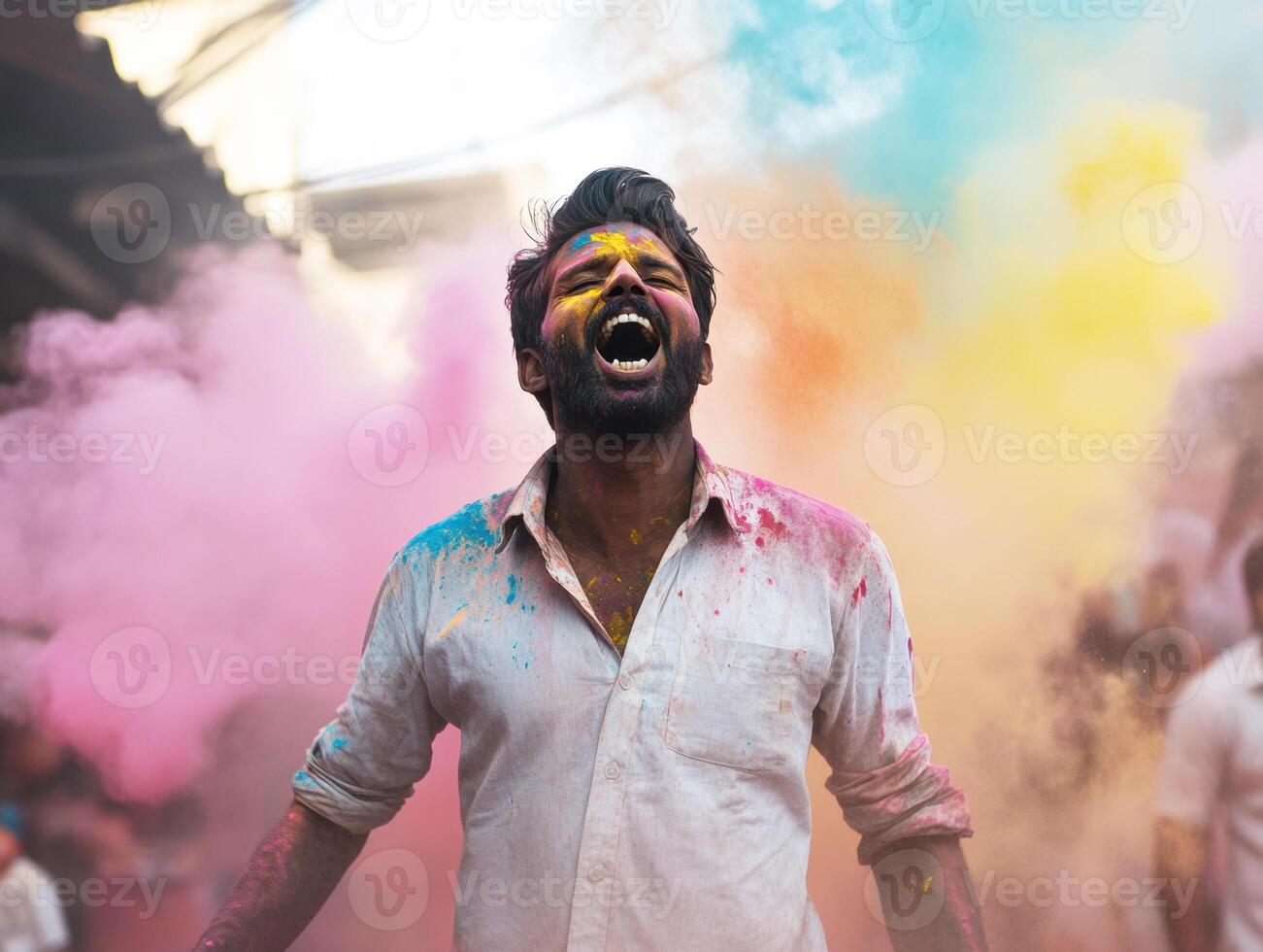 Celebration of color and laughter during the vibrant festival time photo