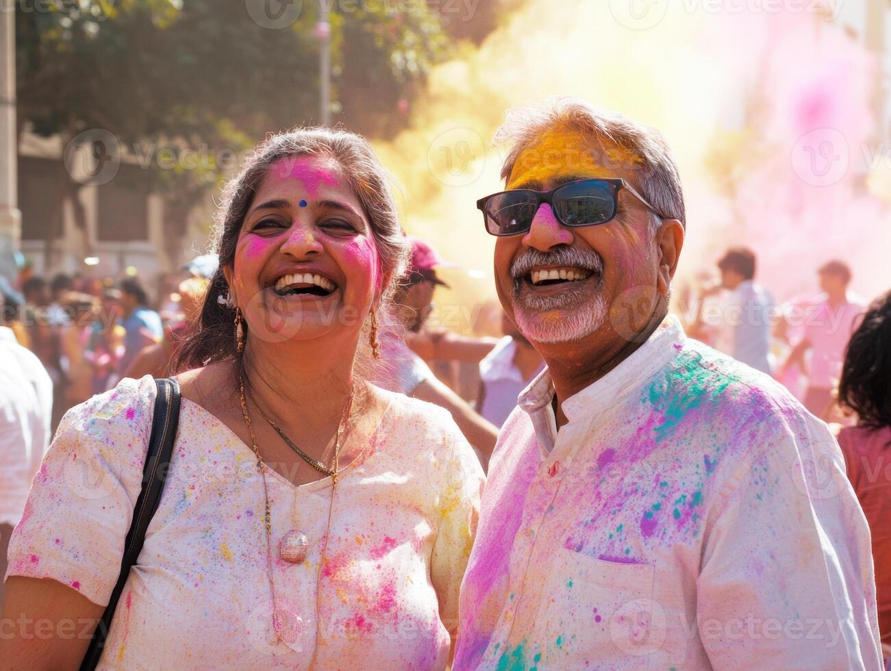 Couples celebrate colorful festival together with joy and laughter photo