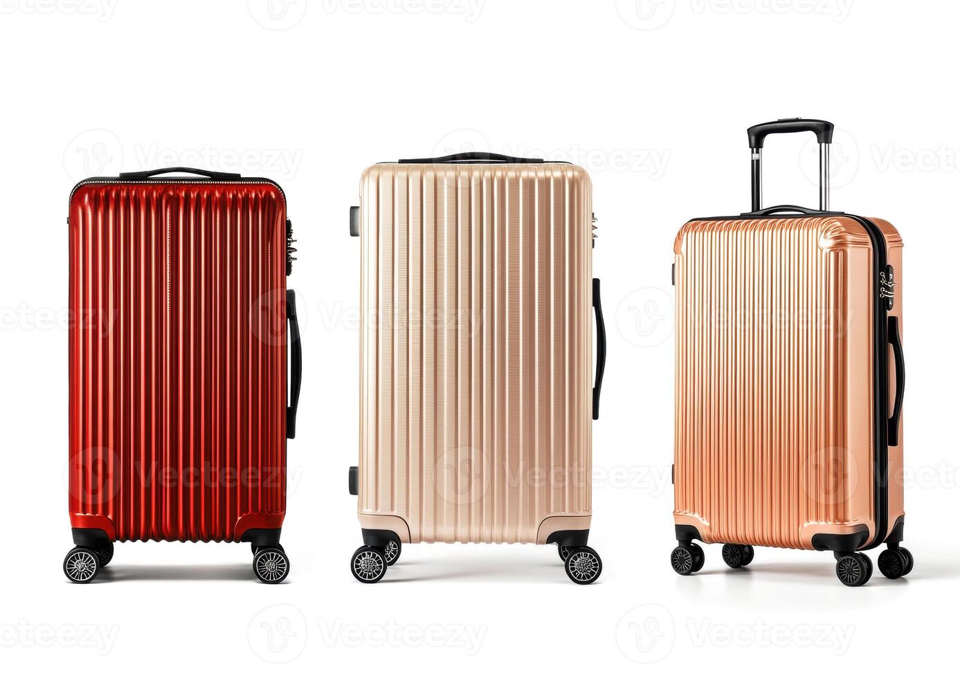 Stylish suitcases displayed in modern design with vibrant colors photo